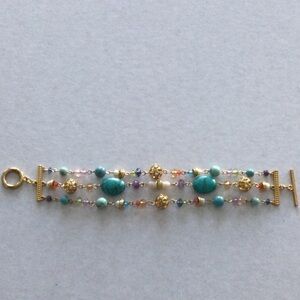 Woman’s Bracelet size 8” multi color stones real pearls and crystals